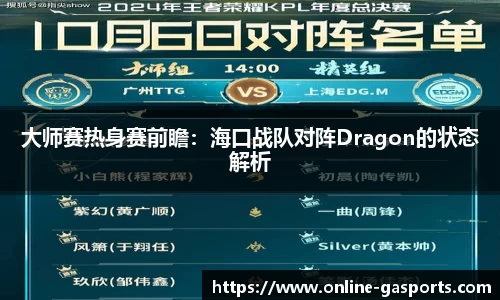 大师赛热身赛前瞻：海口战队对阵Dragon的状态解析